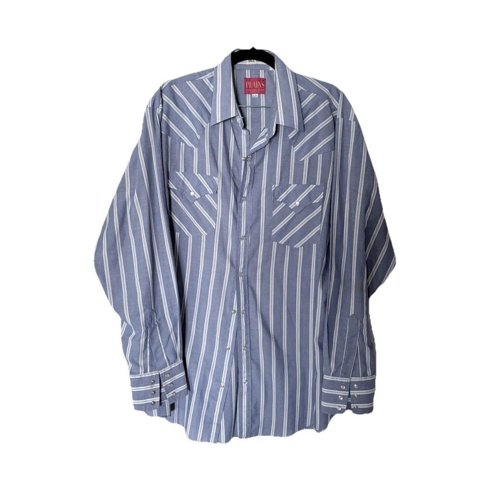Vintage Plains Western Wear Western Striped Long Sleeve Button-Up Shirt - LT